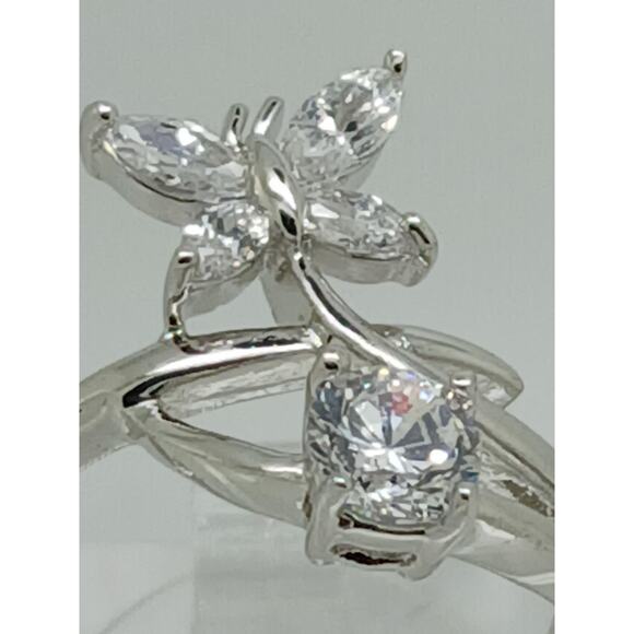 Vintage White Gold GP Round Marquise Cut Sim Diamond CZ Butterfly Ring Size 7.5 - Picture 4 of 10